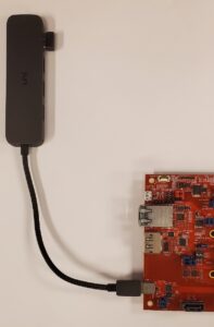 Example wireless USB-A peripheral connected to USB-C Hub connected to the OSDZU3-REF