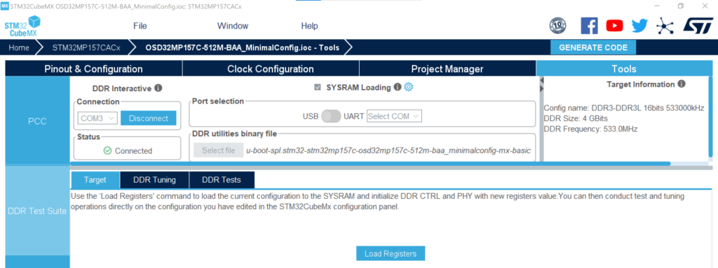 Figure 15 CubeMX DDR Test Suite (Target Load Registers button)